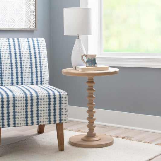 Tarkin round Natural Wood Turned Spindle Pedestal Side Accent Table