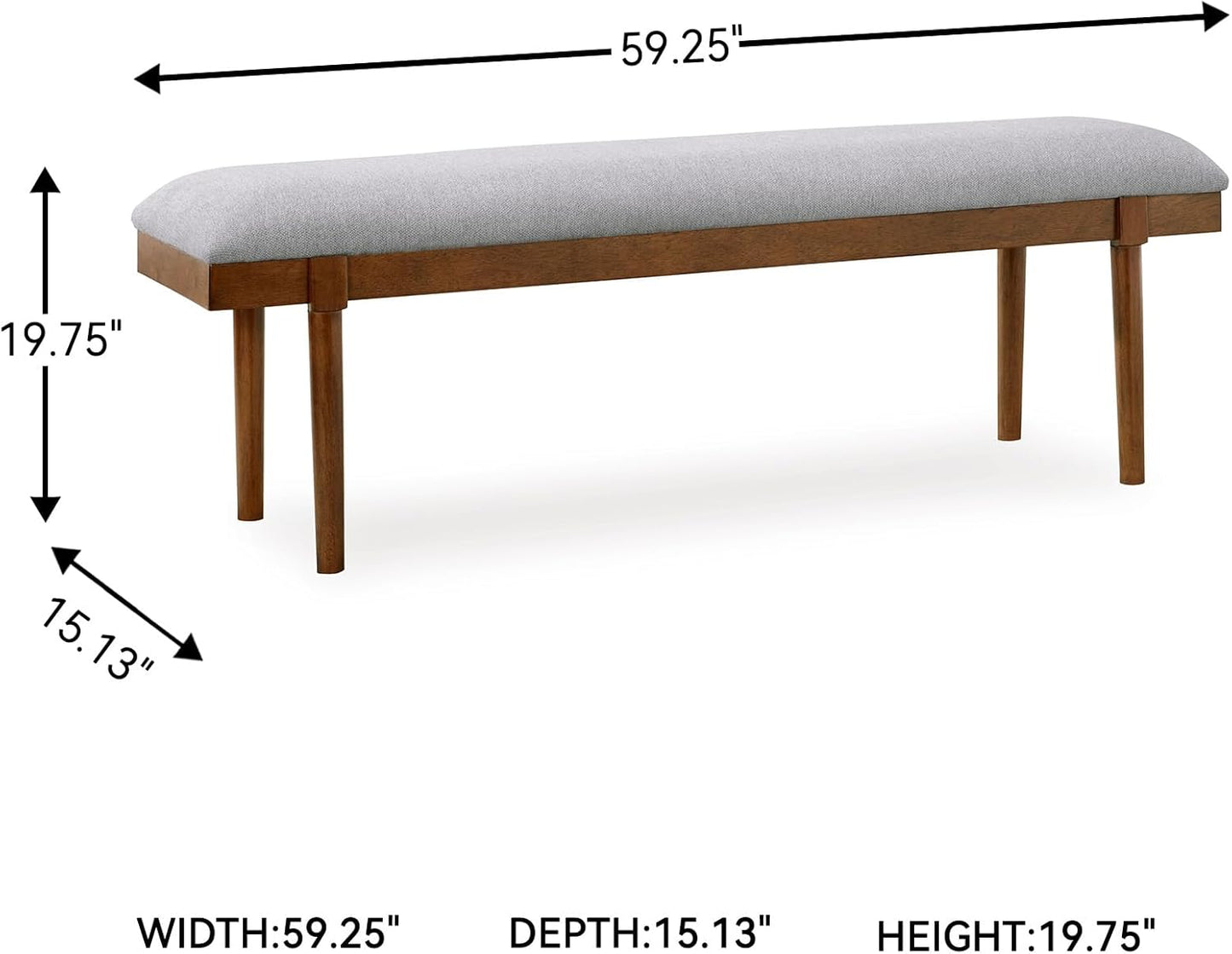 Lyncott 59" Upholstered Solid Wood Frame Dining Bench, Gray/Brown