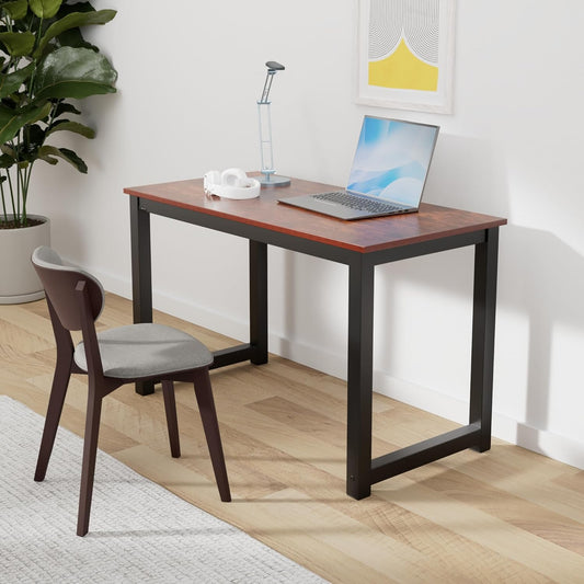 47 Inch Computer Desk, Home & Office PC Laptop Study Writing Table Workstation with Leg Bars, Modern Simple Industrial Style, Rustic Brown