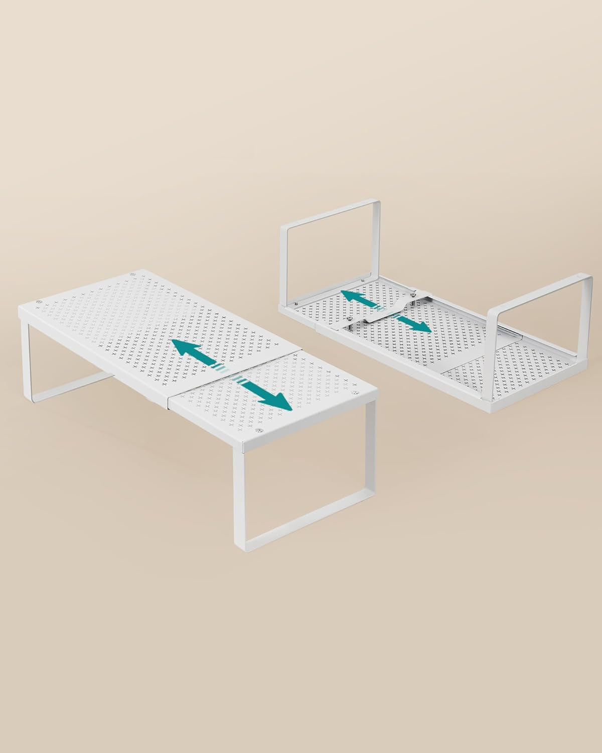 Spice Racks, Set of 2 Expandable Kitchen Countertop Shelves, Small Cupboard Organizers, Metal, Space-Saving Tabletop Shelves, Matte White UKCS402W01