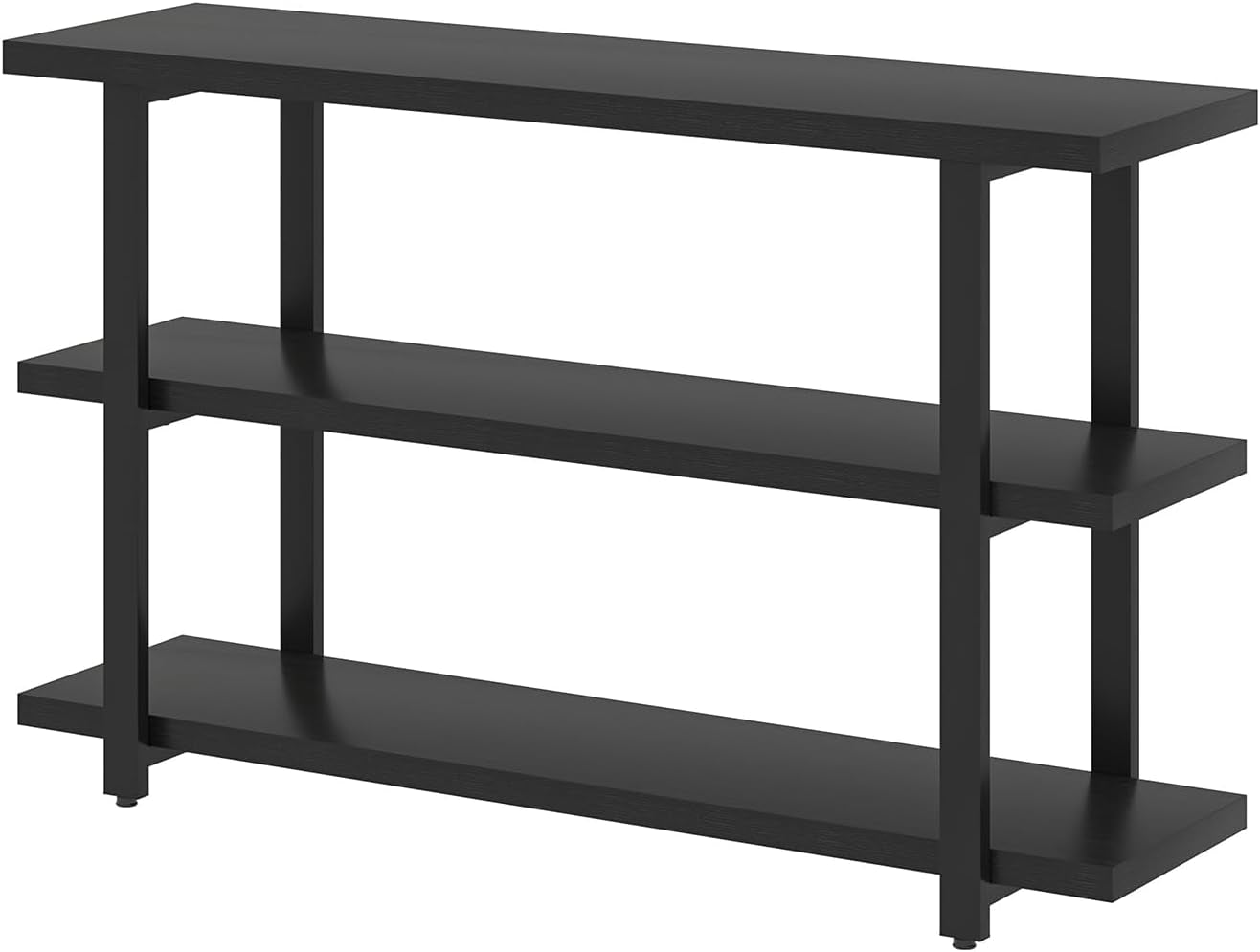 Black modern console table with 3 tier storage shelves, view 9