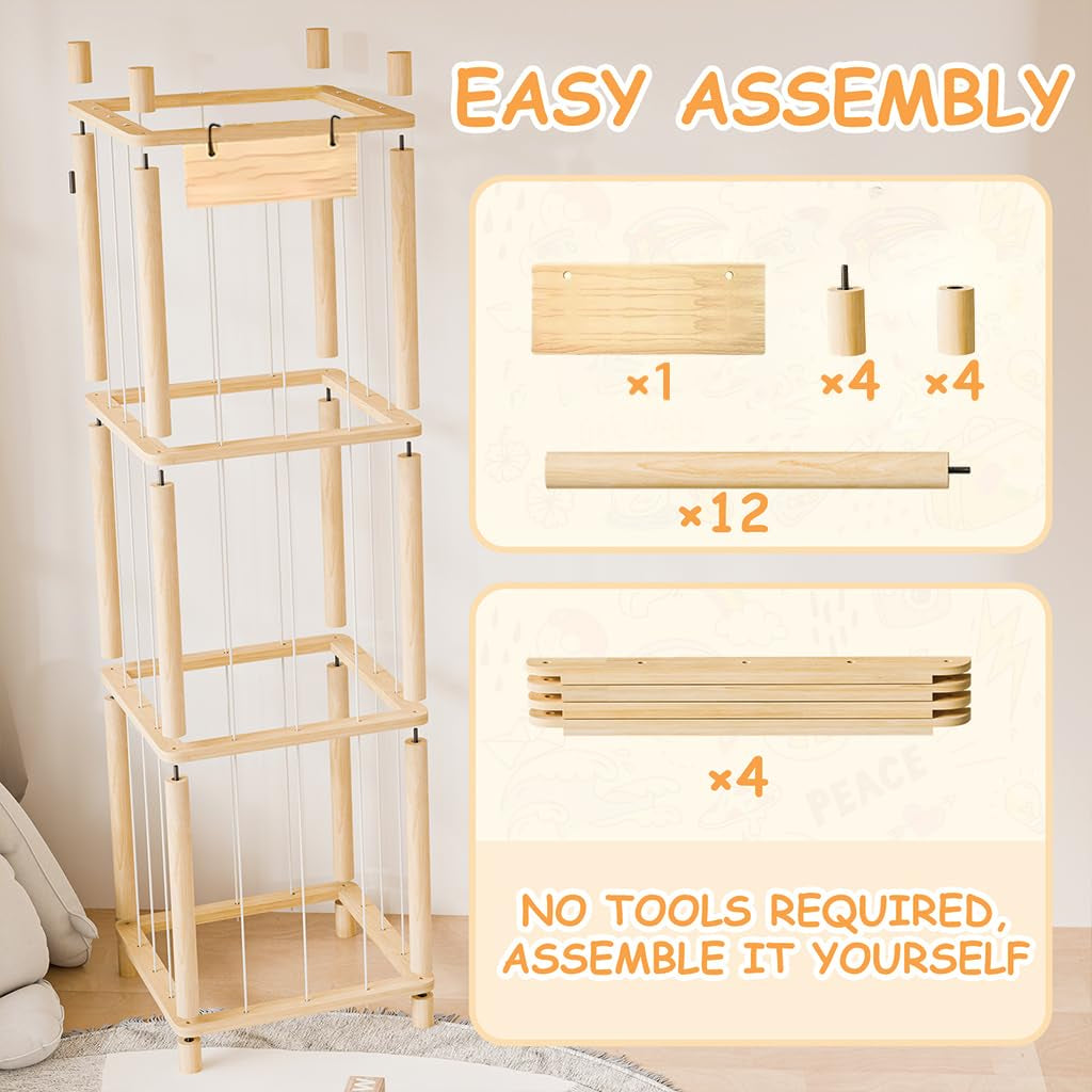 Stuffed Animal Storage Zoo Organizer Wooden Toy Holder with Elastic Bands & Mesh Net Space Saving Vertical Design for Playroom Nursery Kids Bedroom