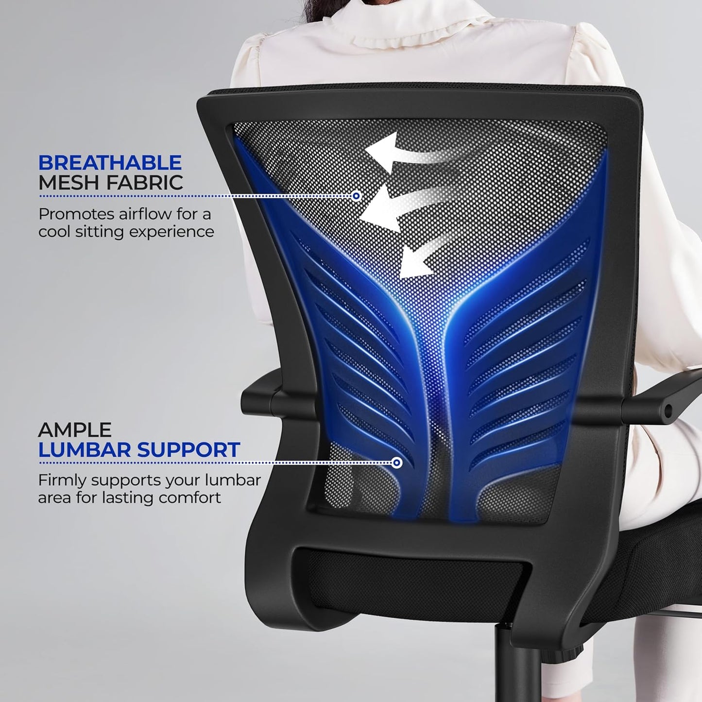 Mesh Office Chair Desk Computer Chair Ergonomic Mid Back with Lumbar Support Adjustable Height for Home Office, Black