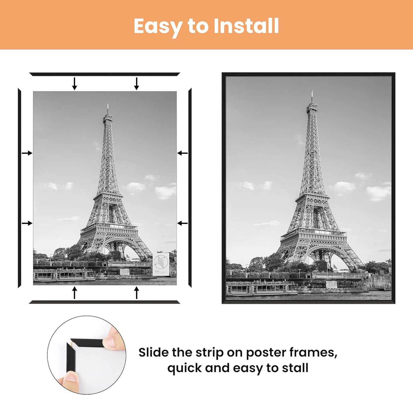 12X16 Picture Frame Black 3 Pack, Scratch-Proof Poster Frames 12 X 16 for Photo Gallery - Slide-In Strips, Horizontal or Vertical Wall Mounting