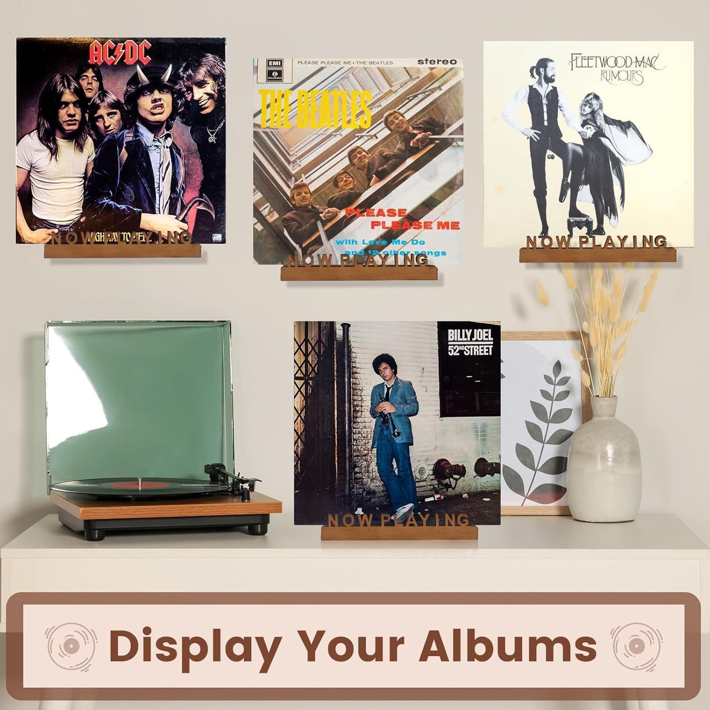 Now Playing Vinyl Record Stand 12” Vinyl Record Wall Mount Pinewood Vinyl Record Holder Wall Mount with 2 Mounting Options Shelf Walnut Stain Finis Display