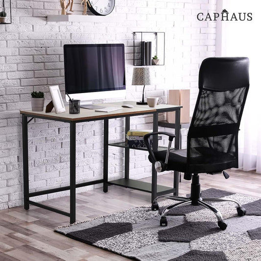 40 Inch Computer Desk with 2-Tier Storage Shelves, for Home Office & Gaming, Small Spaces Desk for Bedroom/Office, Easy Assemble P2 Board & Steel Legs, Rustic Oak & Black (220 Lbs Load)