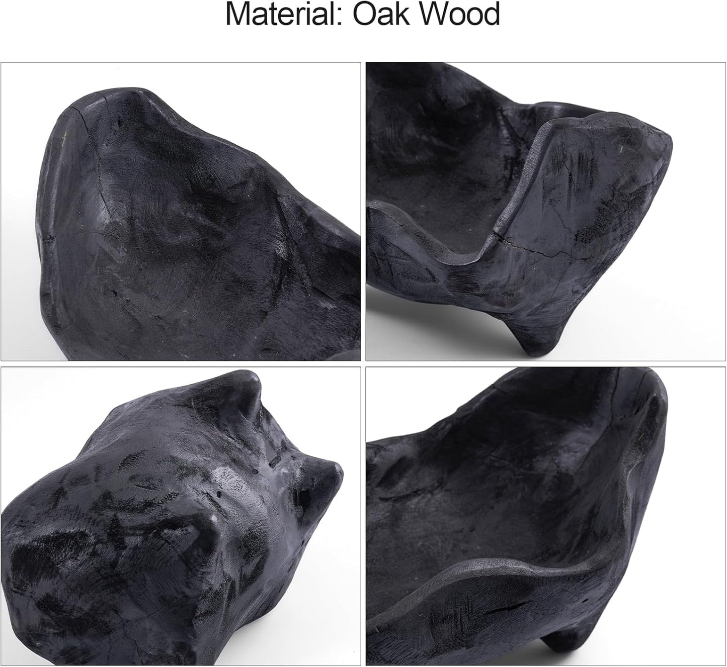 Oak Wood Black Decorative Bowl-9.25X5.51 Inch Small Bowl for Entryway Key, Fruit, Candy with Feet, Boho Farmhouse Home Decor for Dining Room, Coffee Table Centerpiece