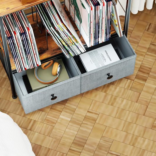 Record Player Stand with Vinyl Storage, 2-Tier Record Shelf Table with Fabric Drawer, Holds up to 110 Vinyl Records, Record Player Table for Turntable and Albums, 23.62"D × 11.81" W× 25.59"H