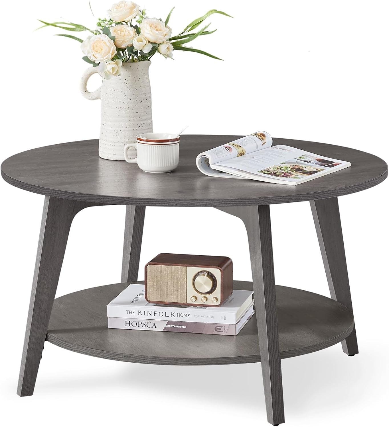 round Coffee Table, 2 Tier Coffee Table with Storage, for Living Room, 31.5 X 17.7 Inches, Easy to Assemble, Misty Gray ULCT243G68
