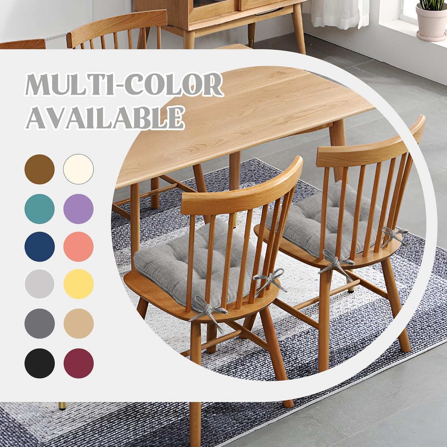 ® Chair Cushions for Dining Chairs, Tufted Memory Foam Chair Pads with Non-Slip Backing, Kitchen Seat Cushions with Ties, Washable Seat Pad Set of 4, 15.5" X 15.5" X 4", Light Grey