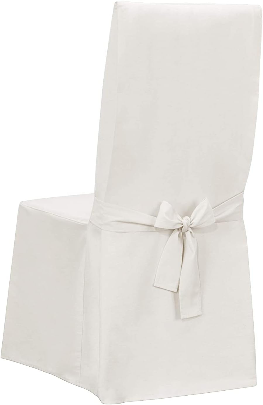 Home Decor Essential Twill Full Length Dining Room Chair One Piece Slipcover, Relaxed Fit, 100% Cotton, Machine Washable, White Color