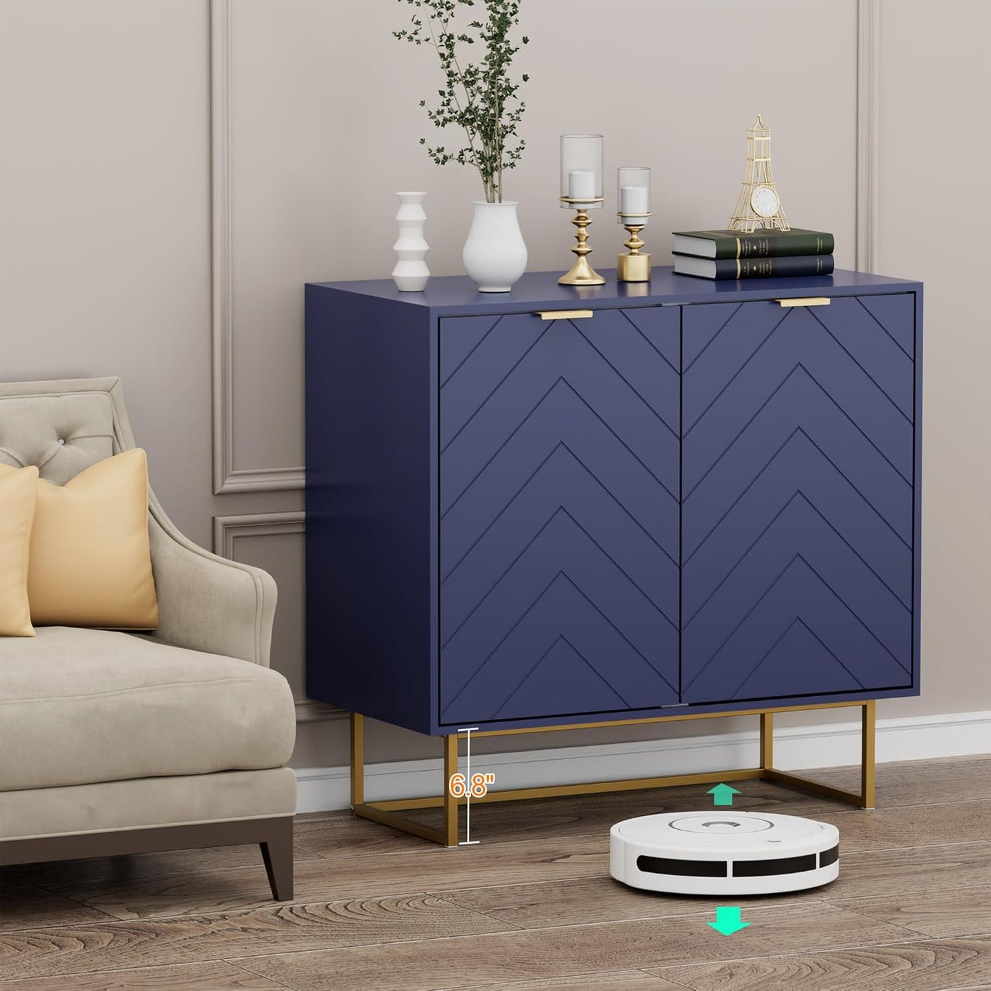 31.5'' Sideboard Buffet Cabinet with Storage, Navy Blue Accent Cabinet with Doors & Adjustable Shelf for Living Room & Kitchen (2 Doors)