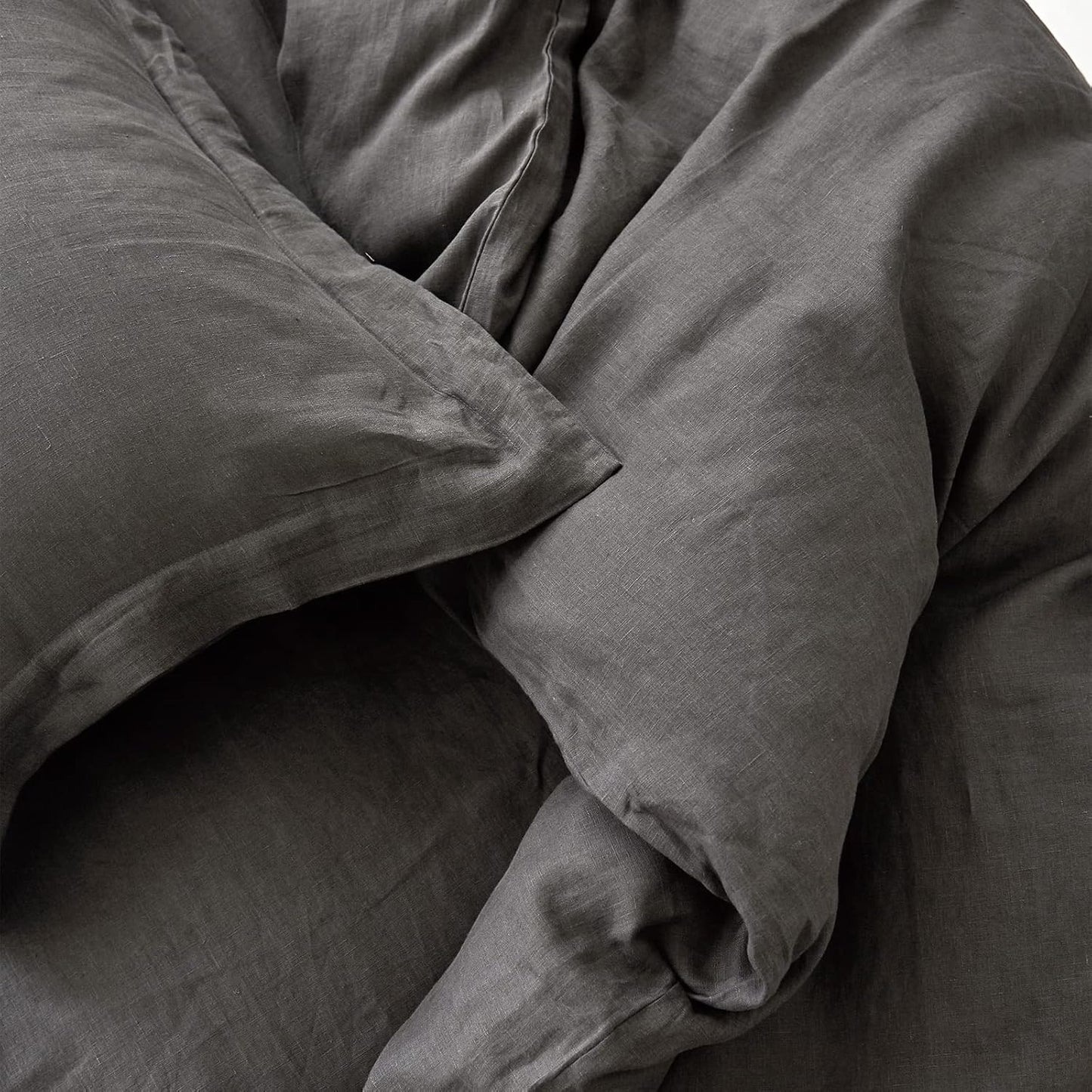 100% Linen Pillow Case King Size Set of 2, Dark Grey Pillow Covers with Overlap Closure, Luxury Breathable Pillowcases Protectors Suitable for All-Season (20" X 36", Dark Grey)