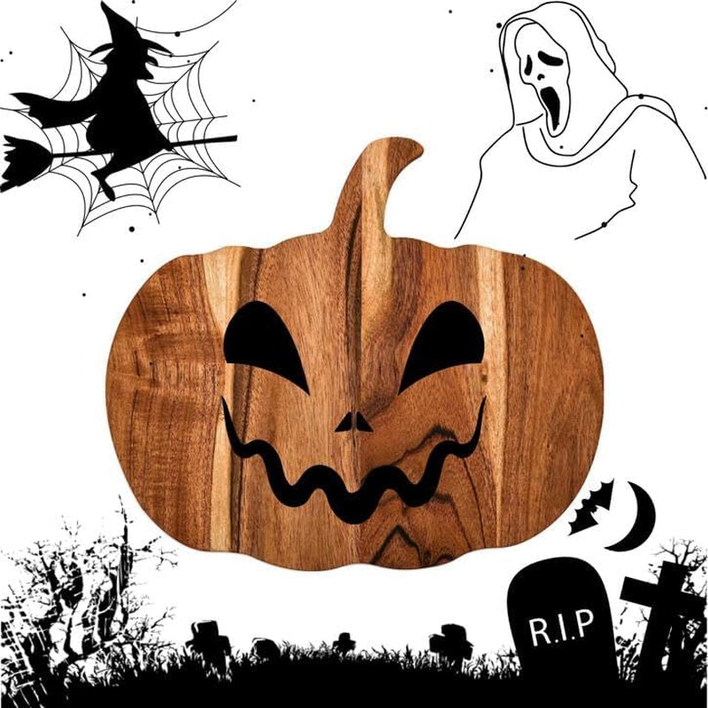 Halloween Pumpkin Shaped Wood Cutting Board for Kitchen Decoration, Gothic Cutting Boards with Handle, Charcuterie Wooden Boards, Serving Platter (Pumpkin Board 12"L X 13"W)