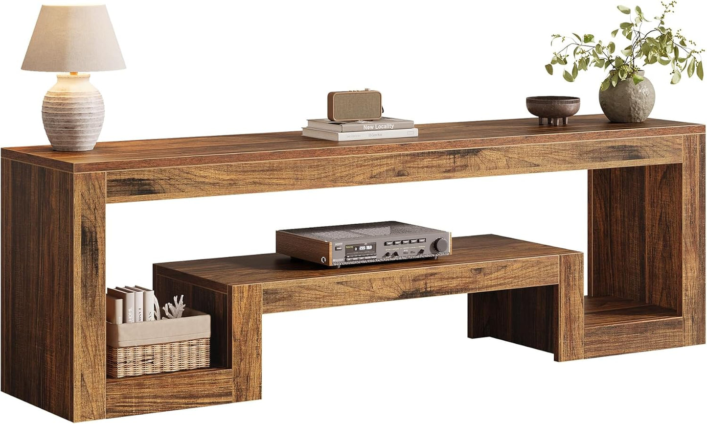 63-Inch TV Stand for 55/60/65/75-Inch Tvs, Farmhouse Entertainment Center with Open Storage Shelves, Rustic Brown Television Console for Living Room, Bedroom