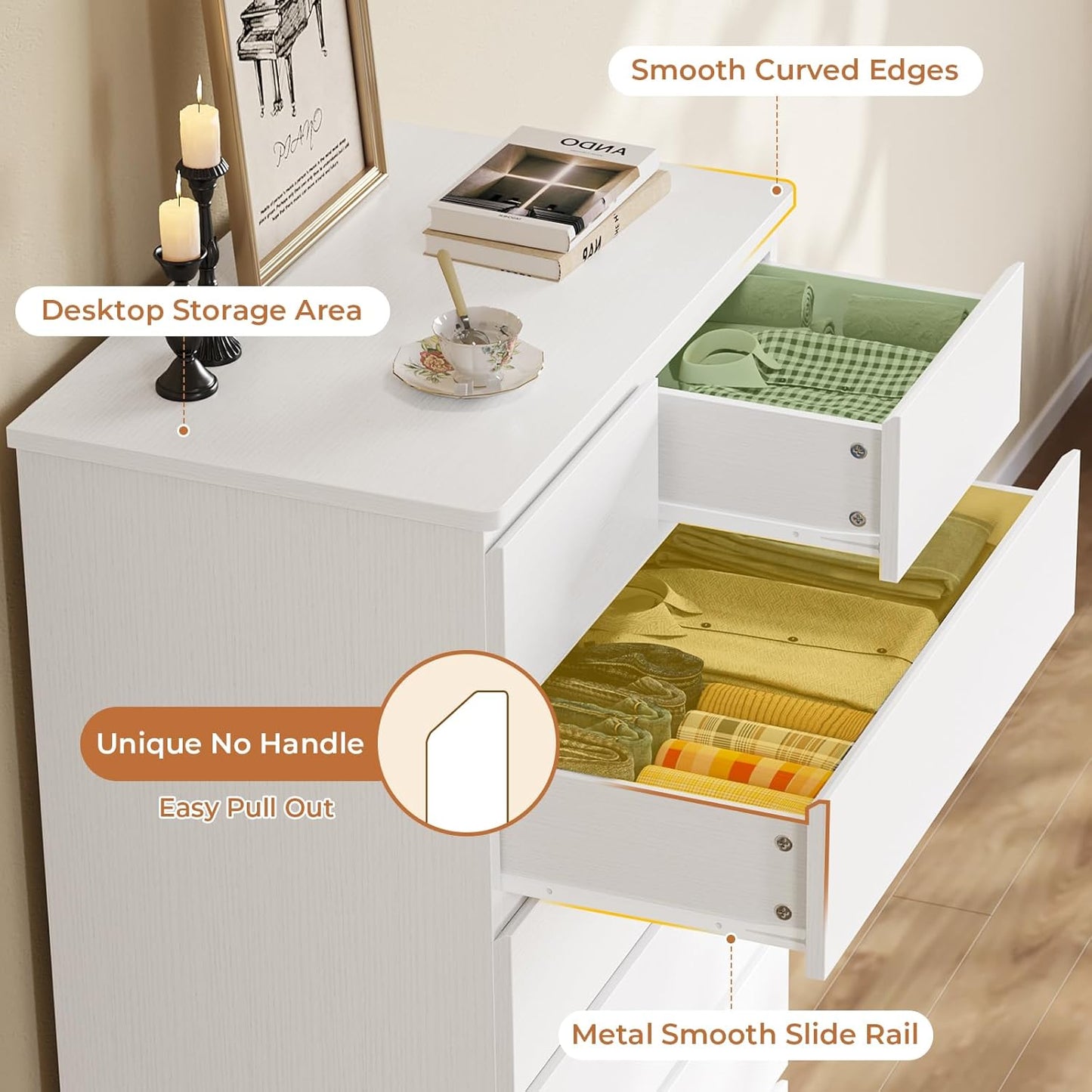 White Tall Dresser for Bedroom with 8 Drawers, 59.6" Tall Dressers & Chests of Drawers, Modern Wood Closet Organizer and Storage Cabinet, Large Vertical Dresser for Bedroom, Closet, Hallway