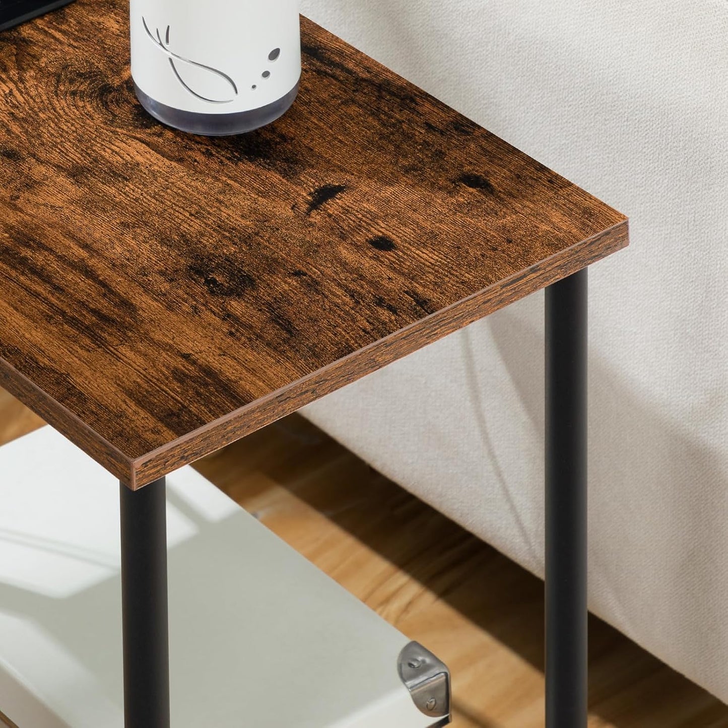 Side Table with Charging Station, End Table with USB Port and Outlet, Nightstand with 2-Layer Storage Shelves for Small Spaces, Living Room, Bedroom, Stable Frame, Rustic Brown BF09UBZ01