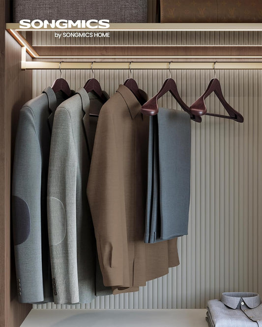 Extra Wide Wooden Suit Hangers, Set of 10 Clothes Hangers, Swivel Hooks, Non-Slip Bars, for Outfits, Suits, Coats, Shirts, Dresses, Mahogany UCRW050MZ01