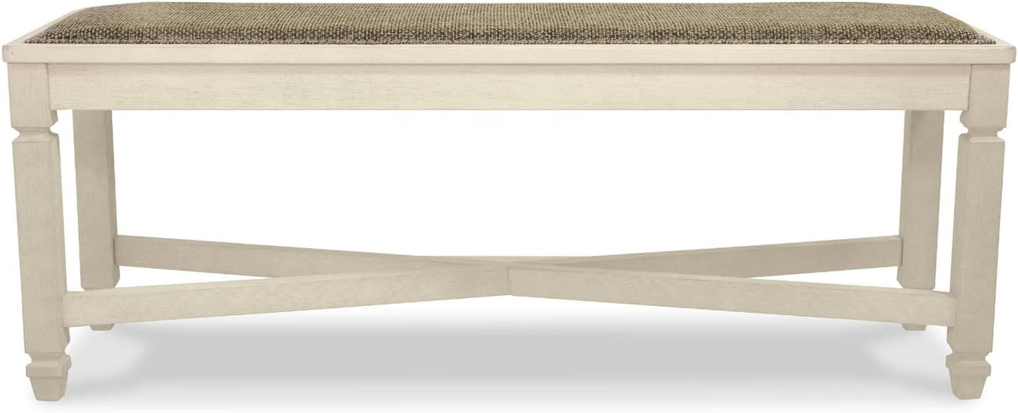 Bolanburg French Country Upholstered Dining Room Bench, Antique White