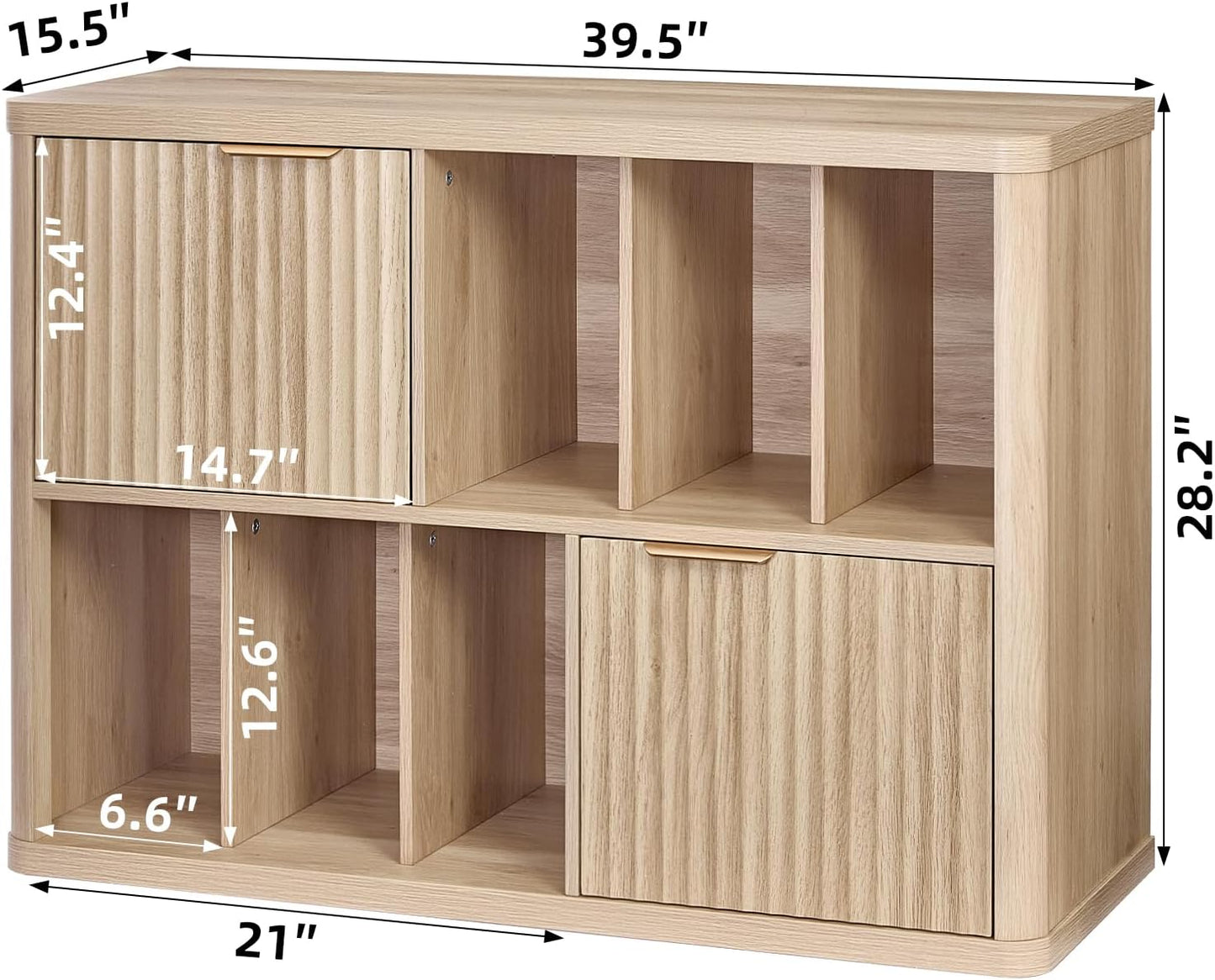 Large Record Player Stand with Vinyl Storage up to 450 Albums, Wood Fluted Boho Record Storage Accent Cabinet, Modern Stereo Media Cabinets, Wide Turntable Stand for Living Room, Natural Oak