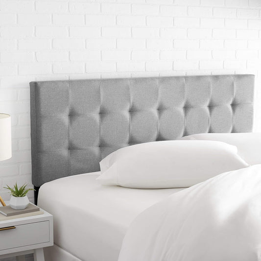 Faux Linen Upholstered Tufted Headboard with Adjustable Height, King, Gray