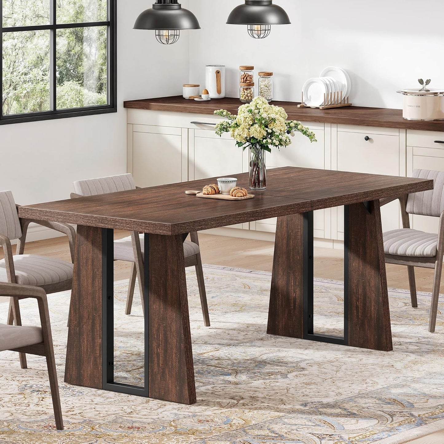 Rectangle Dining Table for 6-8 People 70.86 Inch Large Dining Room Table Wooden Dinner Tables with Heavy Duty Legs for Kitchen Apartment Restaurant Walnut