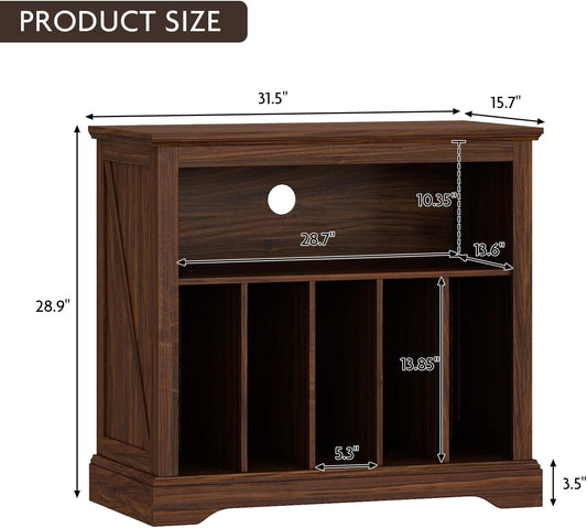 Large Farmhouse Record Player Stand, Turntable Stand with Vinyl Storage, Wood Record Holder Storage Cabinet Dispaly Shelf for Living Room, Bedroom, Office, Brown