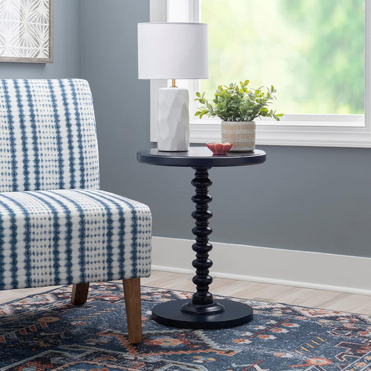 Tarkin round Navy Blue Turned Spindle Pedestal Side Accent Table by