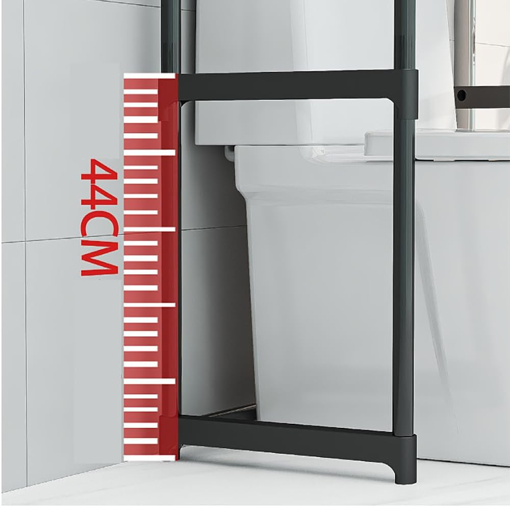 3-Tier over the Toilet Storage, Metal over Toilet Bathroom Organizer Shelf, Freestanding Bathroom Shelves, Space Saver Bathrooms Shelves for Restroom Laundry Balcony, Black
