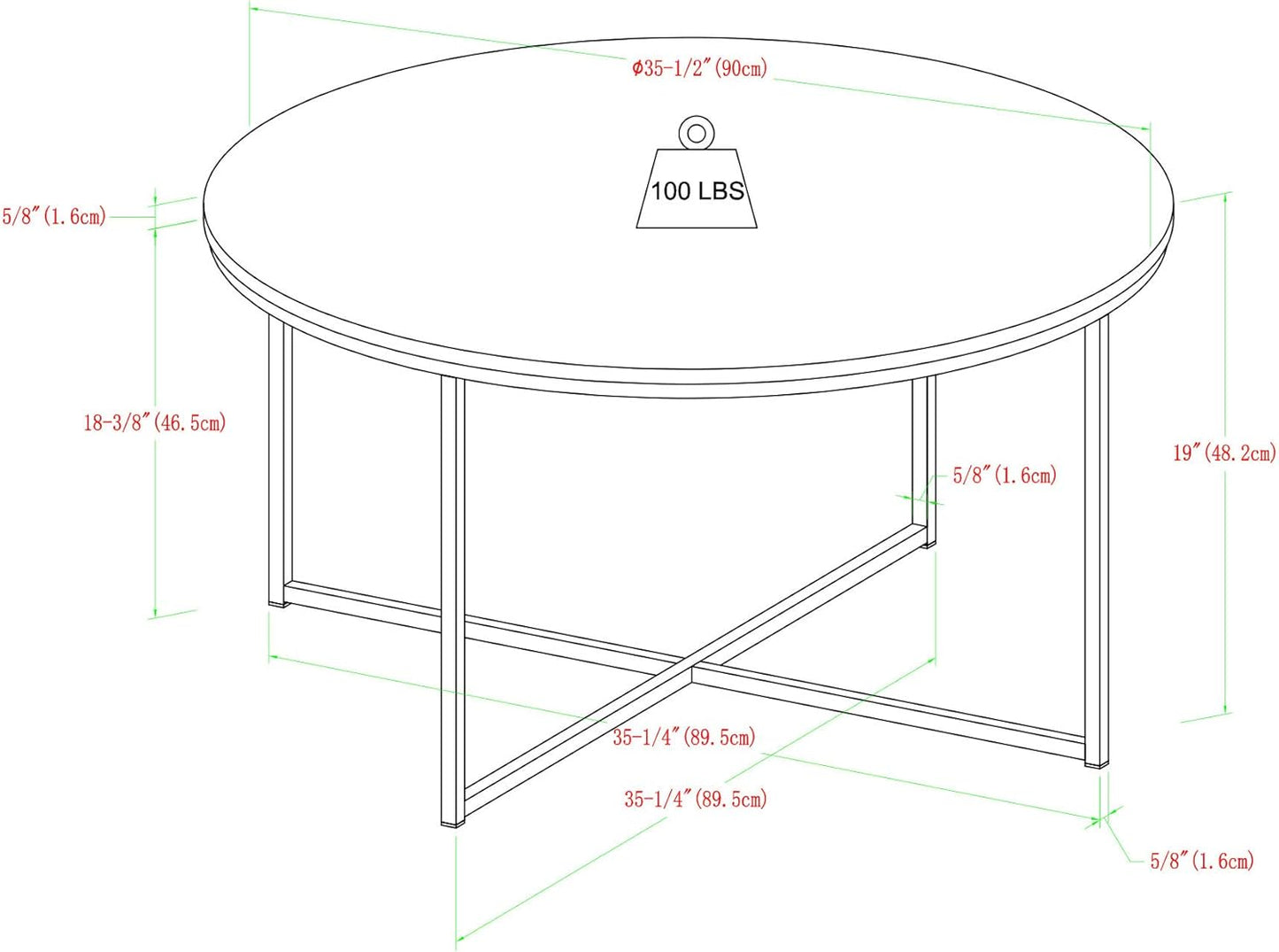 Modern Glam round Accent Faux White Marble Coffee Table with Gold X-Base, 36 Inch