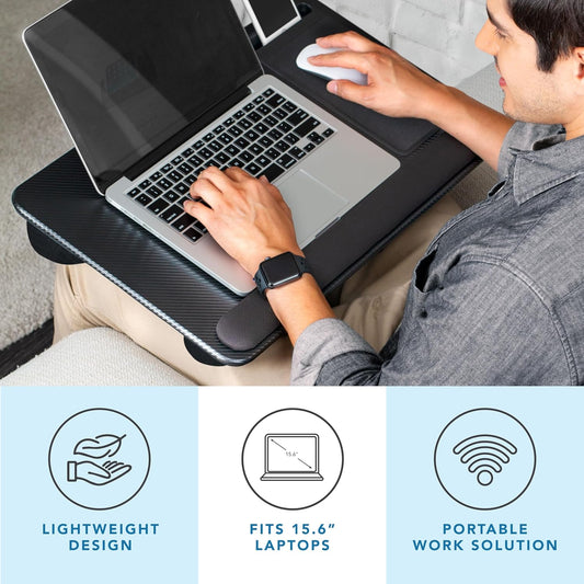 Home Office Pro Lap Desk with Wrist Rest, Mouse Pad, and Phone Holder - Black Carbon - Fits up to 15.6 Inch Laptops - Style No. 91598