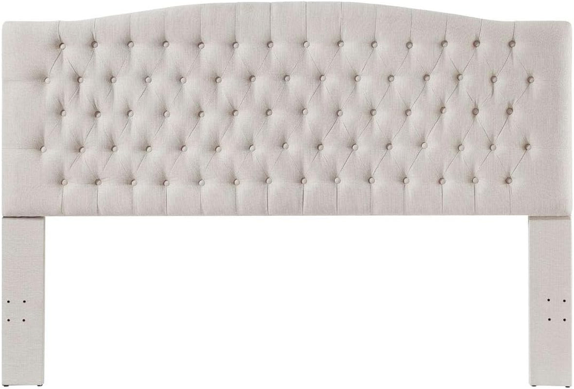 Upholstered Tufted Button Linen Fabric Headboard,Comfortable Fashional Headboard King/Ca King Size,Ivory