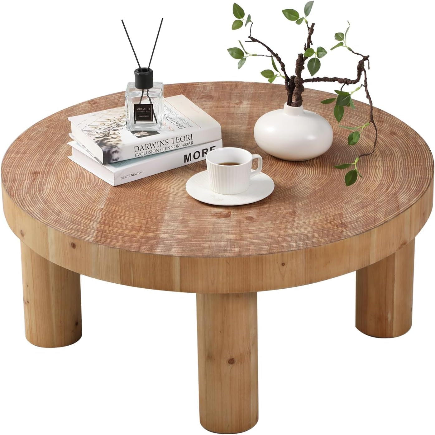 2-Piece round Farmhouse Coffee Table, Rustic Coffee Table Sets, Circle Wooden Ring Finish with Solid Wood Legs, Center Tables Set for Living Room (Natural)