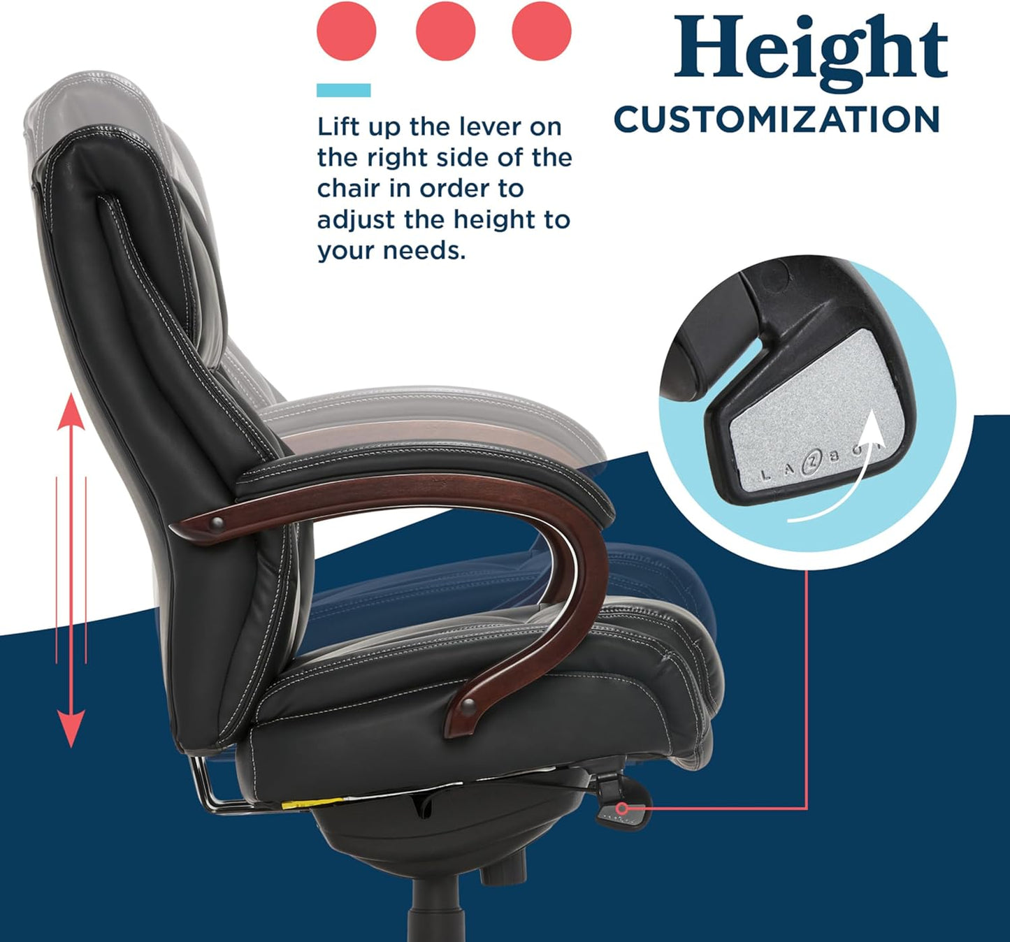 ® Bellamy Executive Office Chair with Memory Foam Cushions, Real Wood Arms and Swivel Base, Waterfall Seat Edge, Faux Bonded Leather, Black