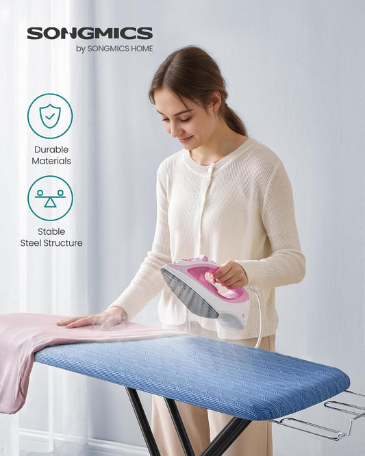 Ironing Board, Foldable Iron Board, Height Adjustable up to 35 Inches, with 4 Layered Cover and Pad, Iron Rest, Hook, Steel X-Legs, for Home, Laundry Room, Dorm, Midnight Blue ULLB001Q01