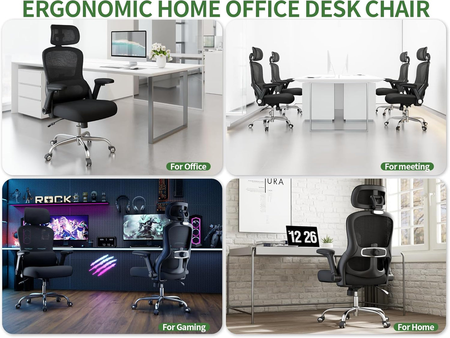 Office Chair - Ergonomic Office Chair with Back Support, Ergonomic Computer Chair - Home Office Desk Chairs, 400Lbs Wide Seat Big and Tall Office Chairs with Headrest, Comfy Desk Chairs(Blue)