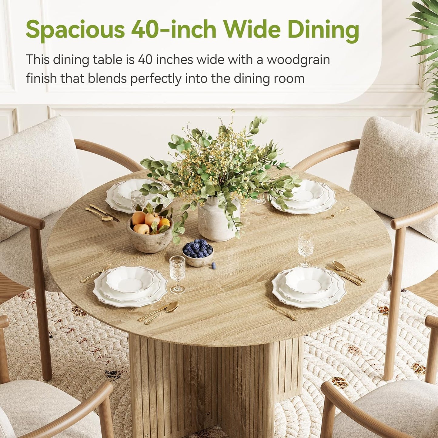 round Dining Table for 4-6 People, Modern Wooden Kitchen Table with Pedestal Base, Small Dinner Table for Dining Room, Kitchen, Living Room