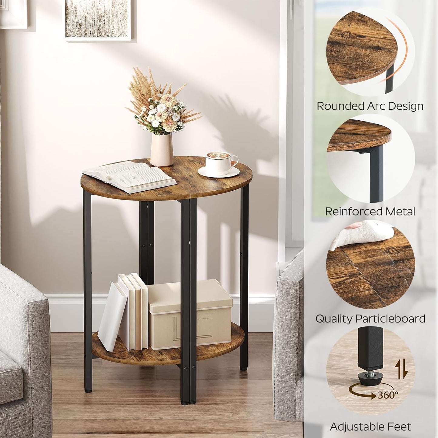 Rustic brown two tier half round end table set of two, view 9