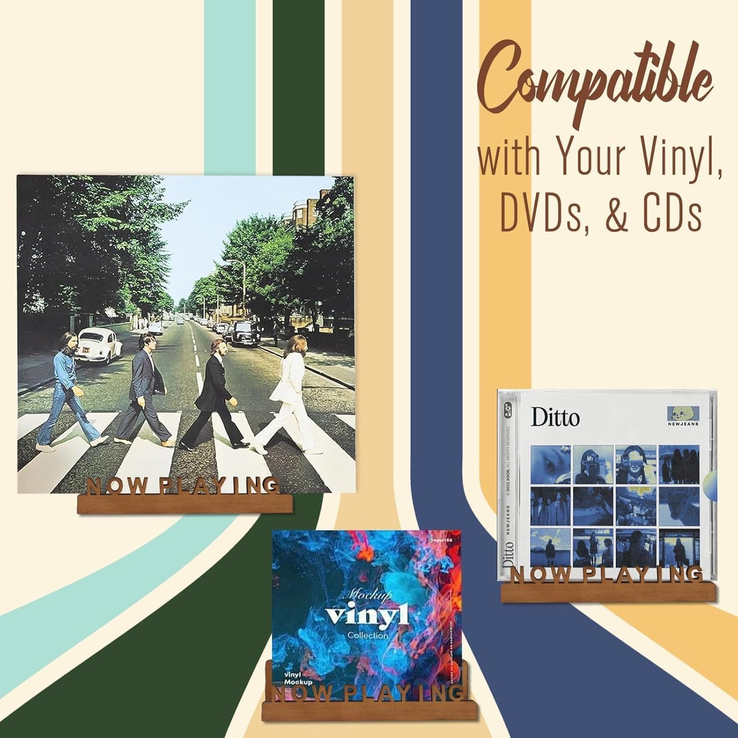 Now Playing Vinyl Record Stand 12” Vinyl Record Wall Mount Pinewood Vinyl Record Holder Wall Mount with 2 Mounting Options Shelf Walnut Stain Finis Display