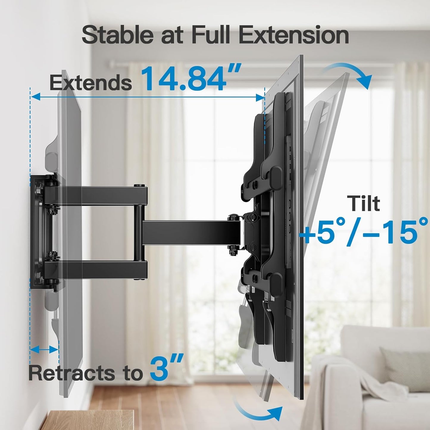 Full Motion TV Wall Mount for Most 37-75 Inch Tvs up to 132Lbs, Wall Mount TV Bracket Articulating Swivel Tilt Extension Leveling Max VESA 600X400Mm Fits 12/16" Wood Stud, PILFK1