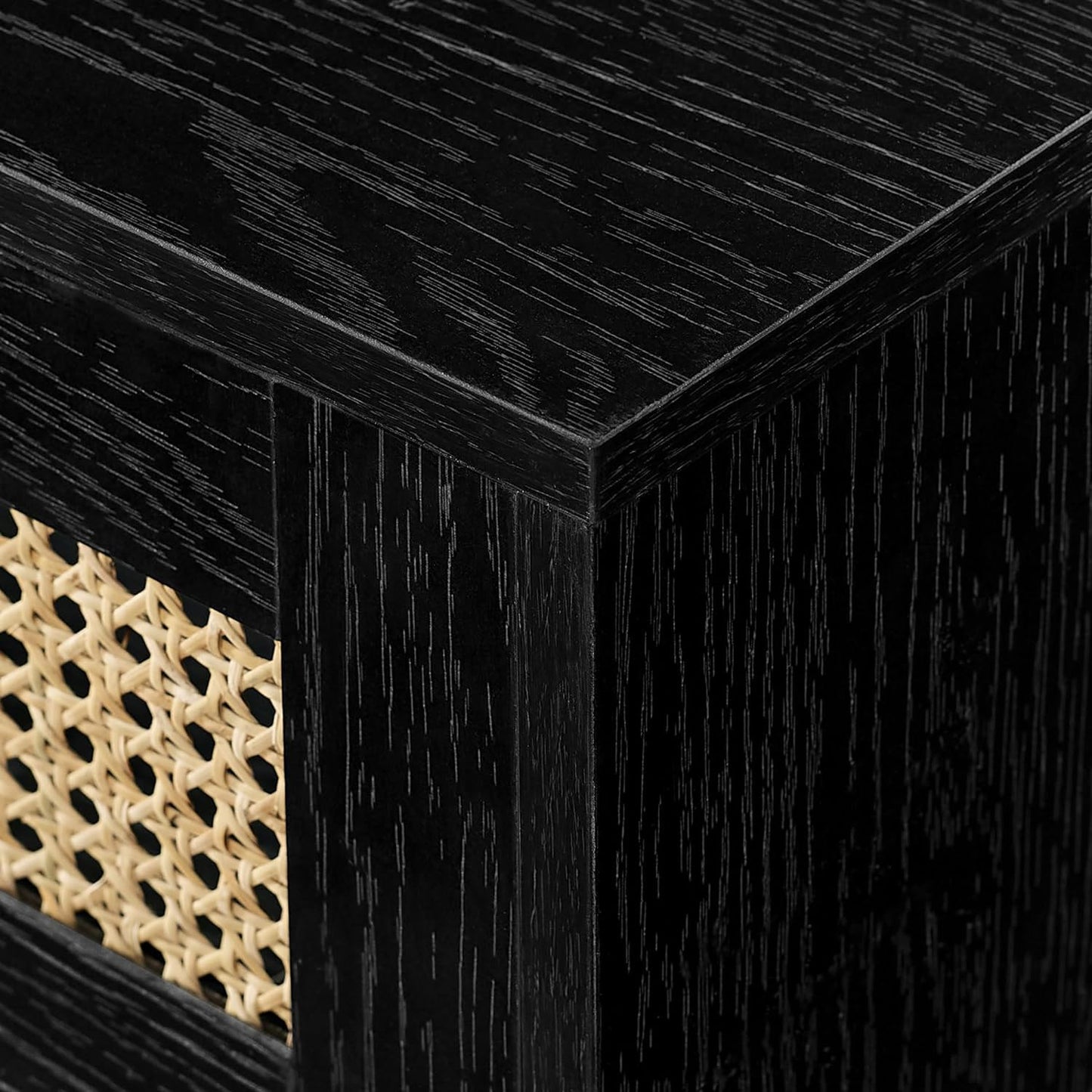 Destin Modern Rattan Flip-Down-Door Wall-Mounted Floating TV Stand for Tvs up to 80 Inches, 70 Inch, Black
