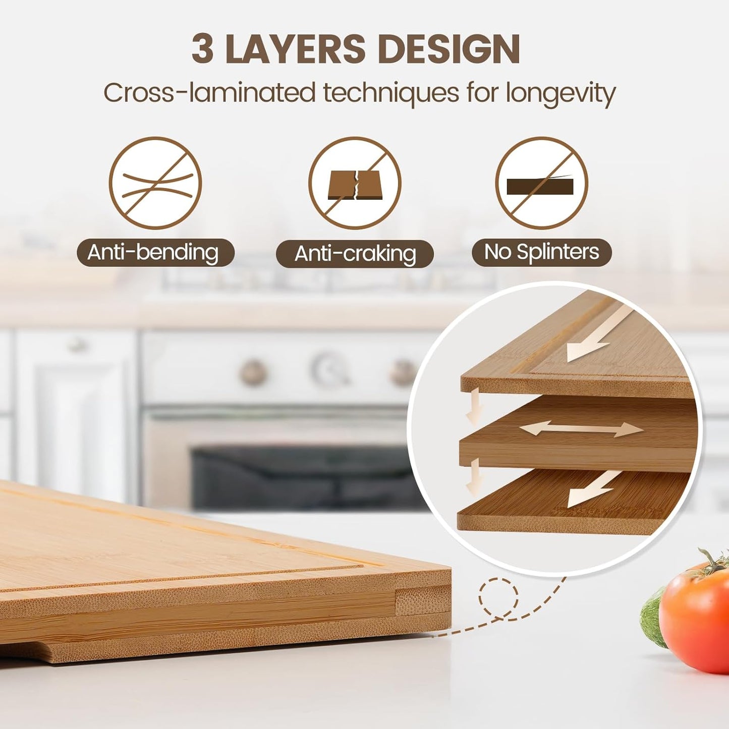 Bamboo Cutting Boards for Kitchen, Extra Large Wood Cutting Board with Rotating Kickstand & Juice Groove, Wooden Chopping Board for Meats Veges Fruits, Heavy Duty Serving Tray, 17 X 11.3 Inch