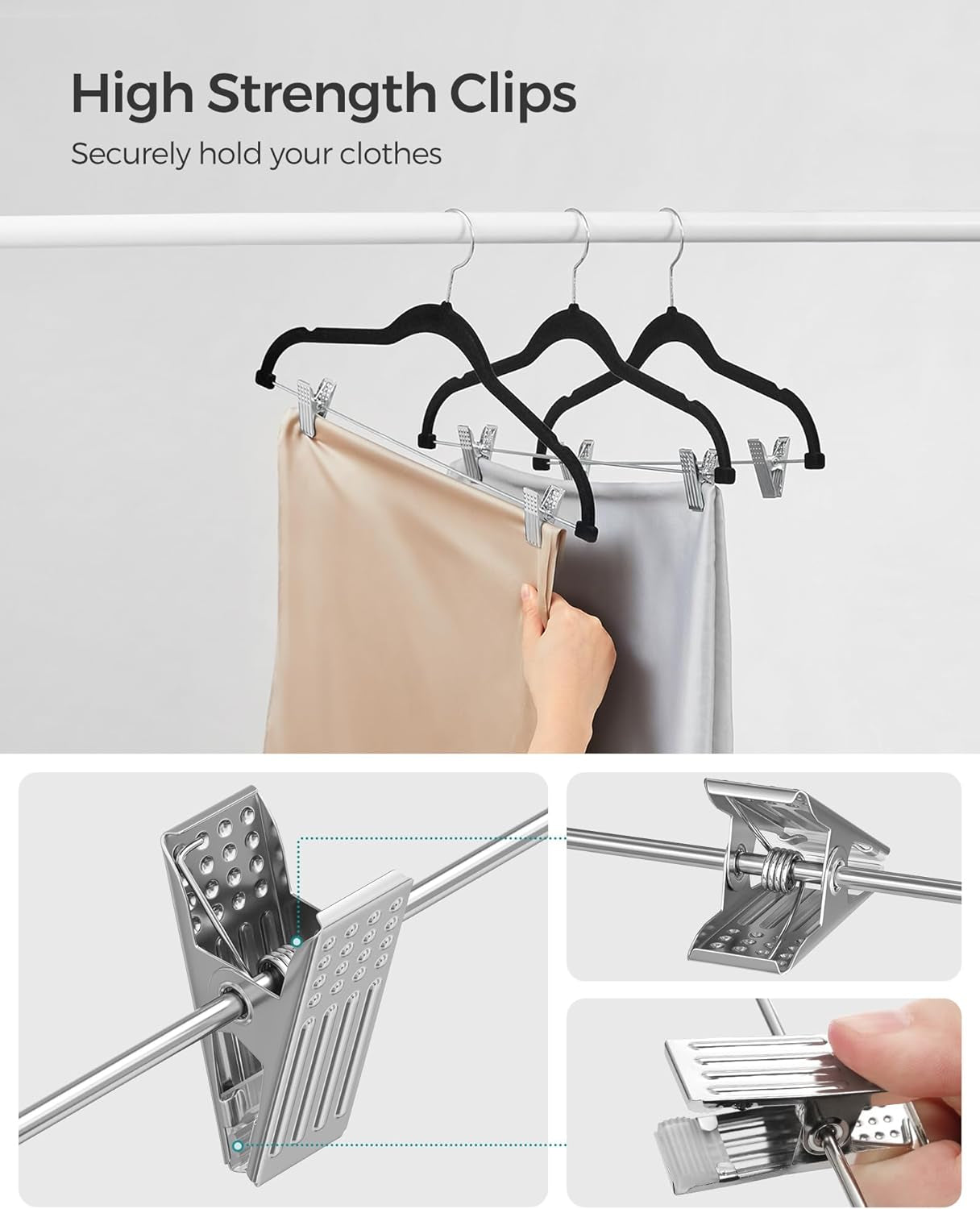 30 Pack Pants Hangers, 16.7 Inches Long Velvet Trousers Hangers with Adjustable Clips, Heavy-Duty, Non-Slip, Space-Saving for Pants, Skirts, Coats, Dresses, Tank Tops, Black UCRF12B30