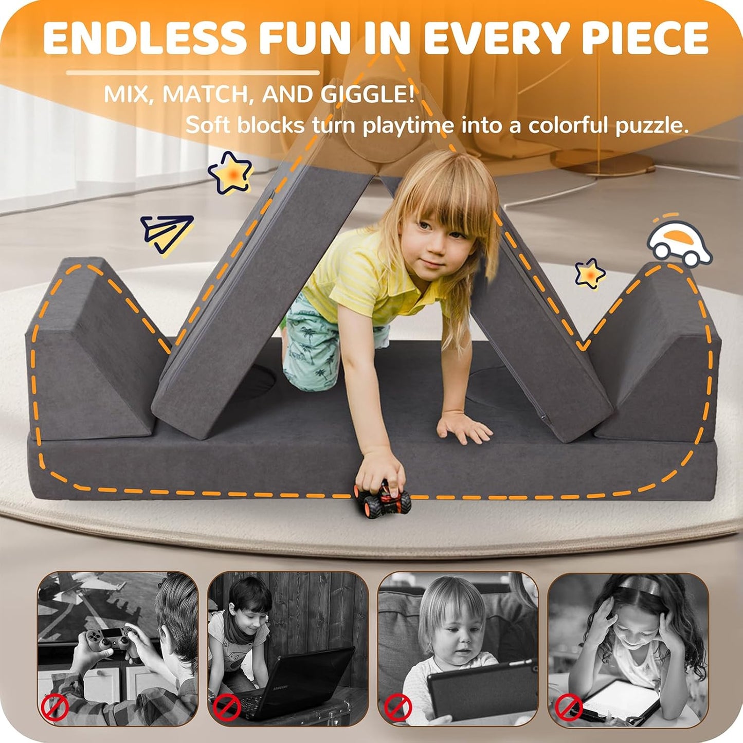 12-Piece Modular Kids Play Couch – Premium Soft Foam, Removable Cover, Comfortable & Safe Toddler Couch for Children 1-6 Years, Portable & Easy to Clean, Ideal for Living Room & Playroom