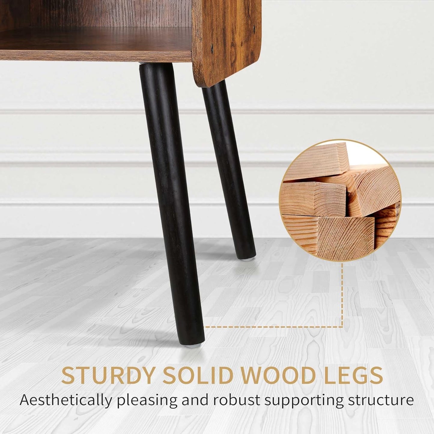 Rustic brown mid-century record player stand with vinyl storage, view 9