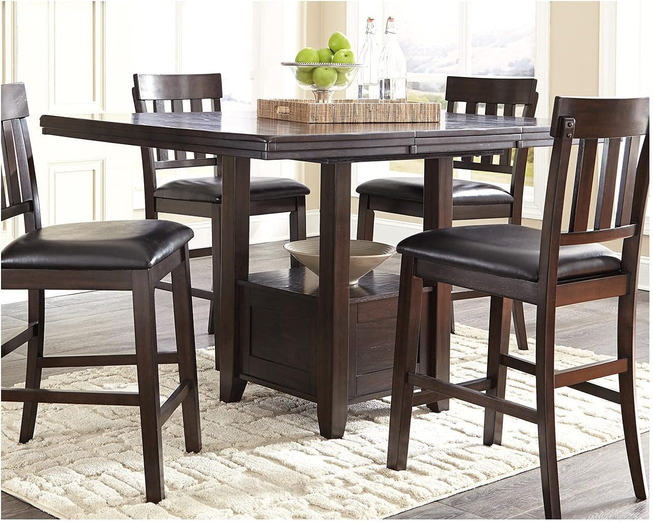 Haddigan Traditional Rectangular 36" Counter Height Dining Extension Table, Dark Brown