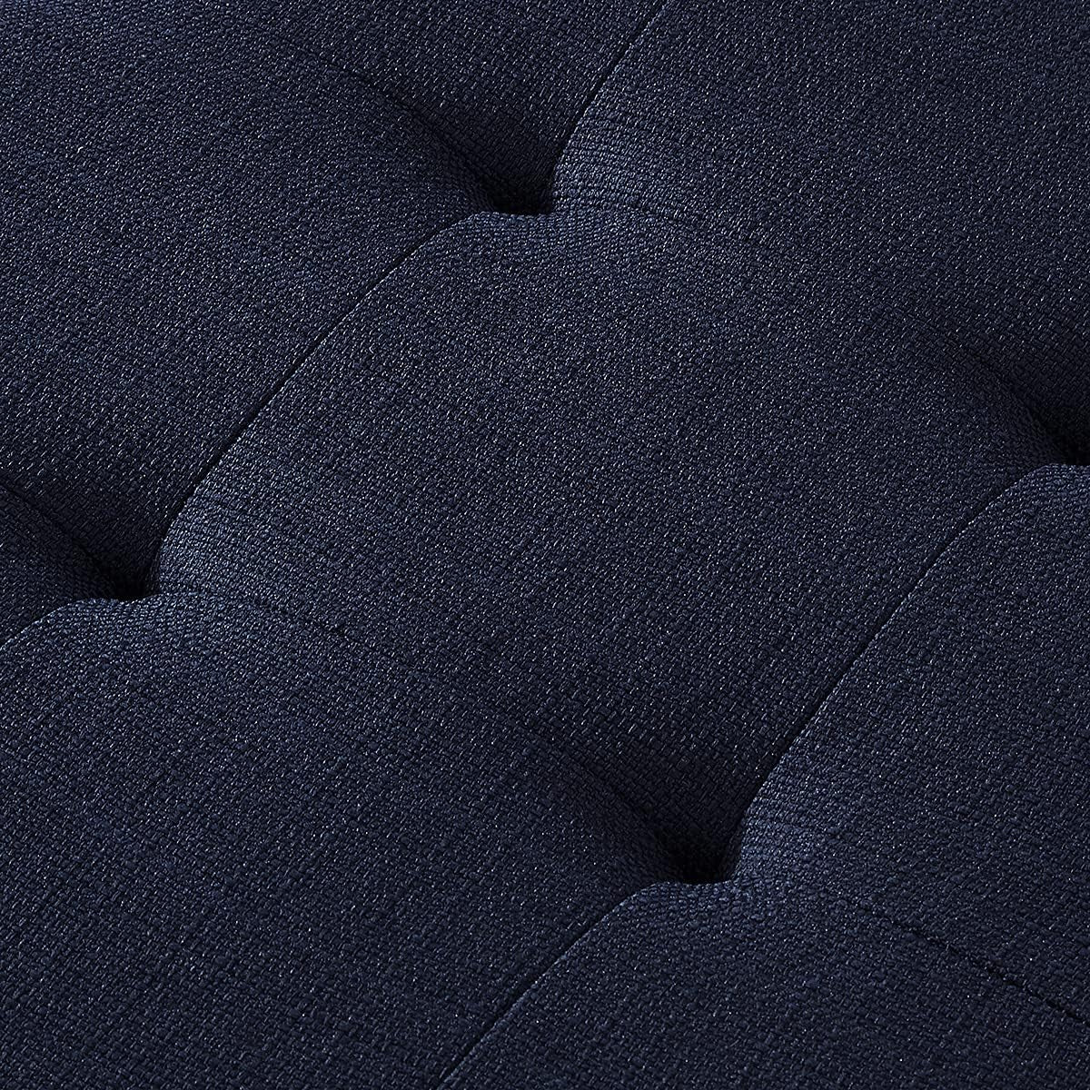 Large Rectangular Upholstered Tufted Linen Fabric Ottoman Bench, Padded Bench with Solid Wood Shelf-Navy Blue