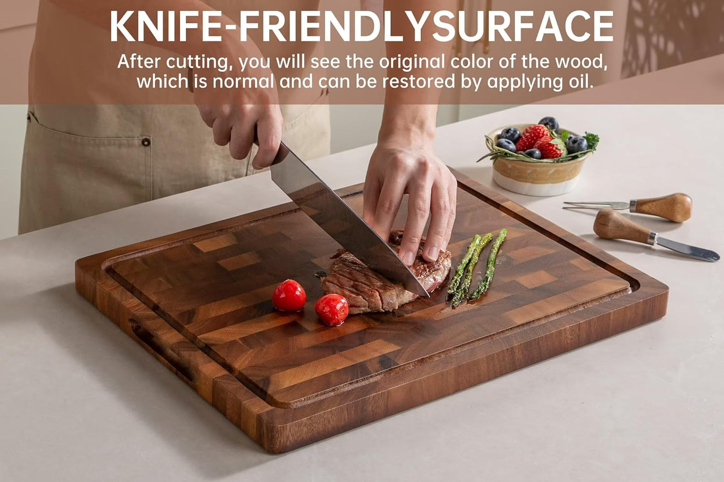 Walnut Wood Cutting Boards for Kitchen, Large Chopping Board Double Sided, End Grain Cutting Board with Handle, Charcuterie Butcher Block for Meal Prep & Serving with Gift Box, 17"×13"×1"