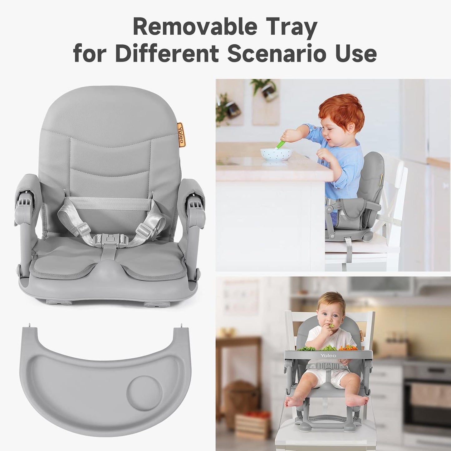 Baby High Chair Booster Seat for Dining Table, Adjustable Height Travel Foldable High Chairs with Tray
