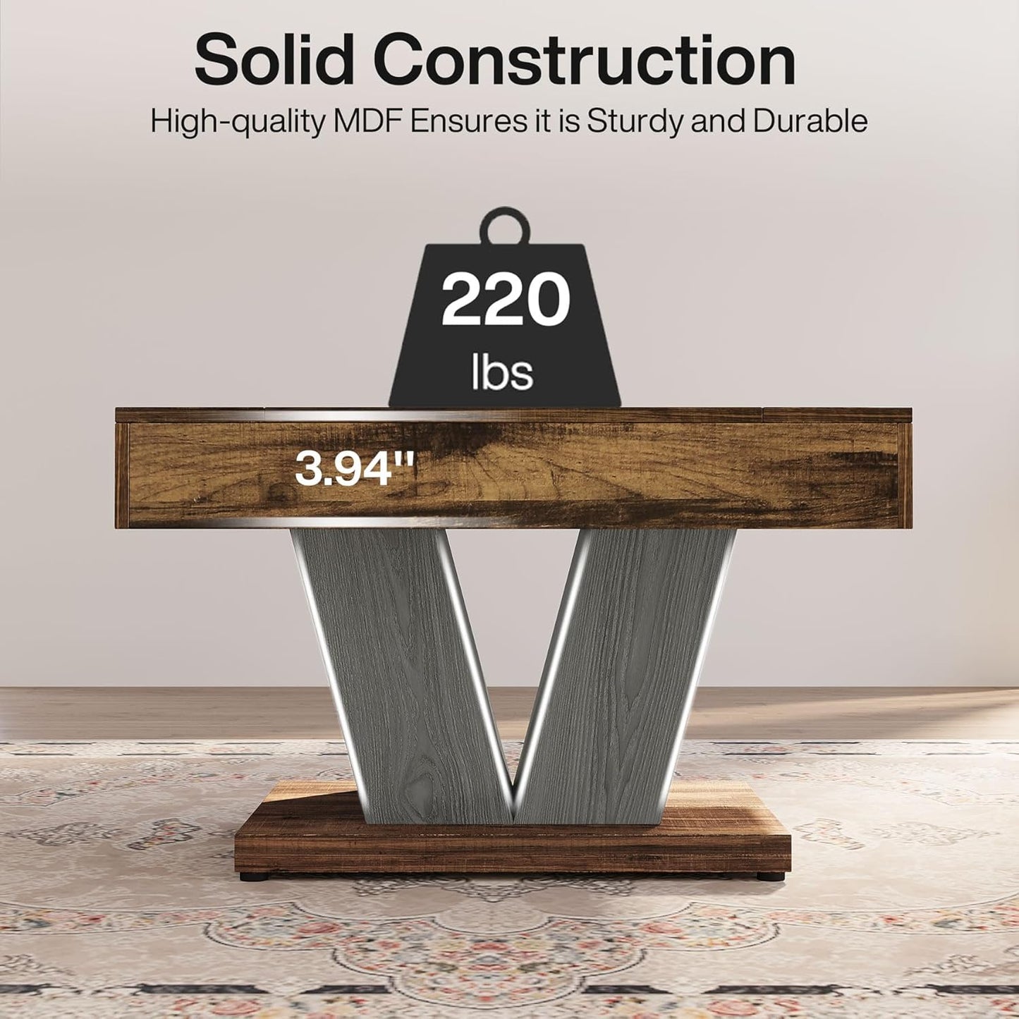 Square Coffee Table, Wood Center Table for Living Room, 31.5" Modern Cocktail Tea Accent Table, Rustic Brown & Black